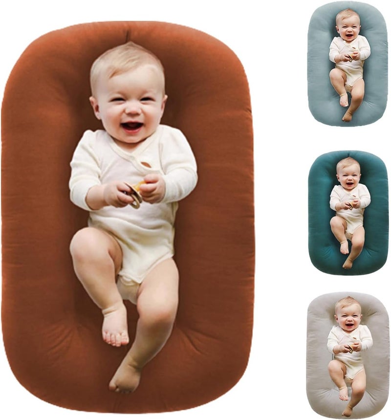 Loevin Baby Lounger for Newborn,Baby Nest for Newborn Soft Cotton Breathable for Playtime & Relaxation,Flat Babies Essentials Gifts Newborn Lounger for Boys & Girls 0-12 Months(Coffee) - Image 1
